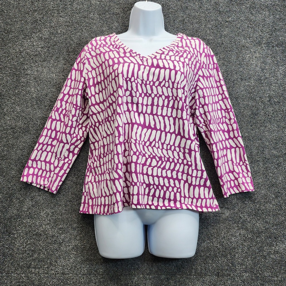 Chico's Women's Abstract Geometric Cotton Stretch V-Neck 3/4 Sleeve Top Size 2